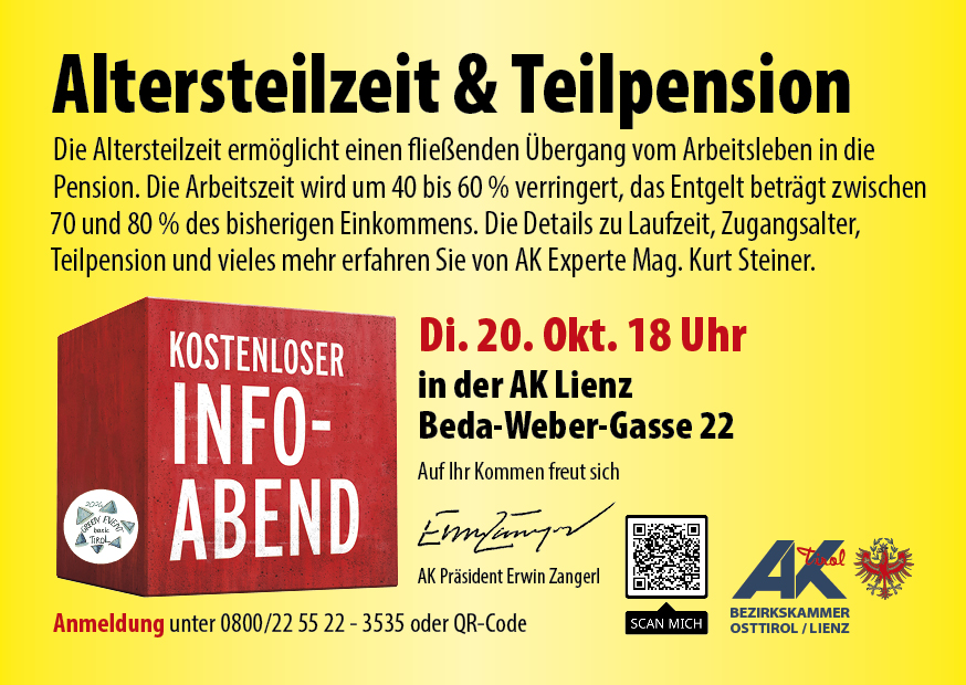 Infoabend "Alles zur Altersteilzeit" in der AK Bezirkskammer Lienz