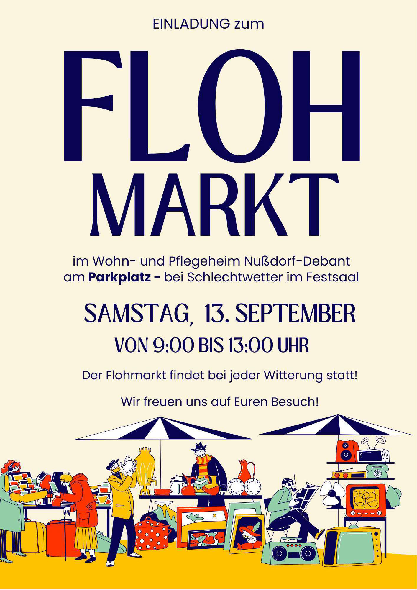 Flohmarkt am Parkplatz des Wohn- und Pflegeheimes