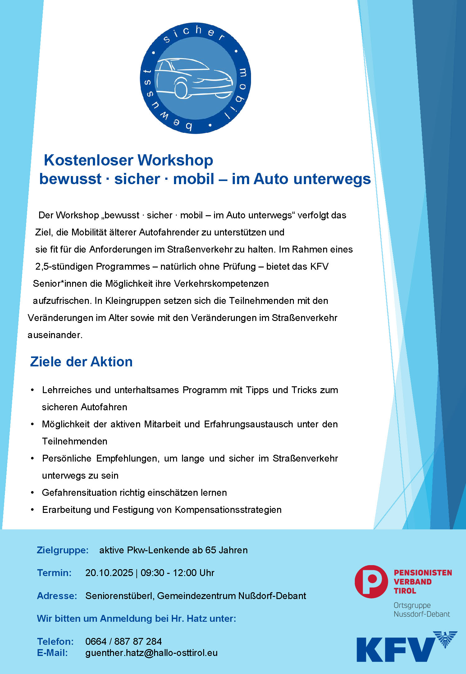 Kostenloser Workshop "bewusst - sicher - mobil - im Auto unterwegs"