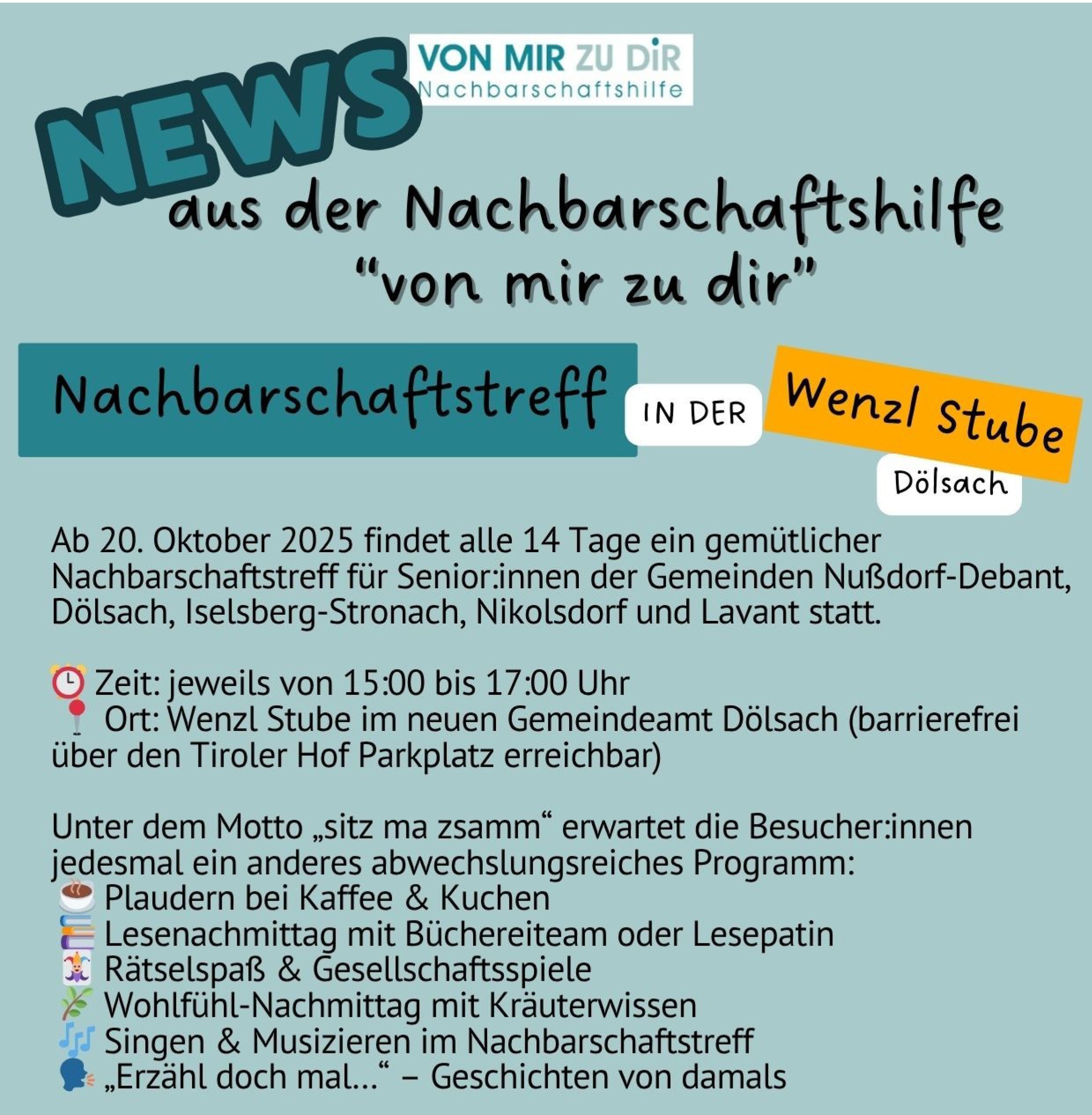 Nachbarschaftstreff "Sitz ma zsamm"