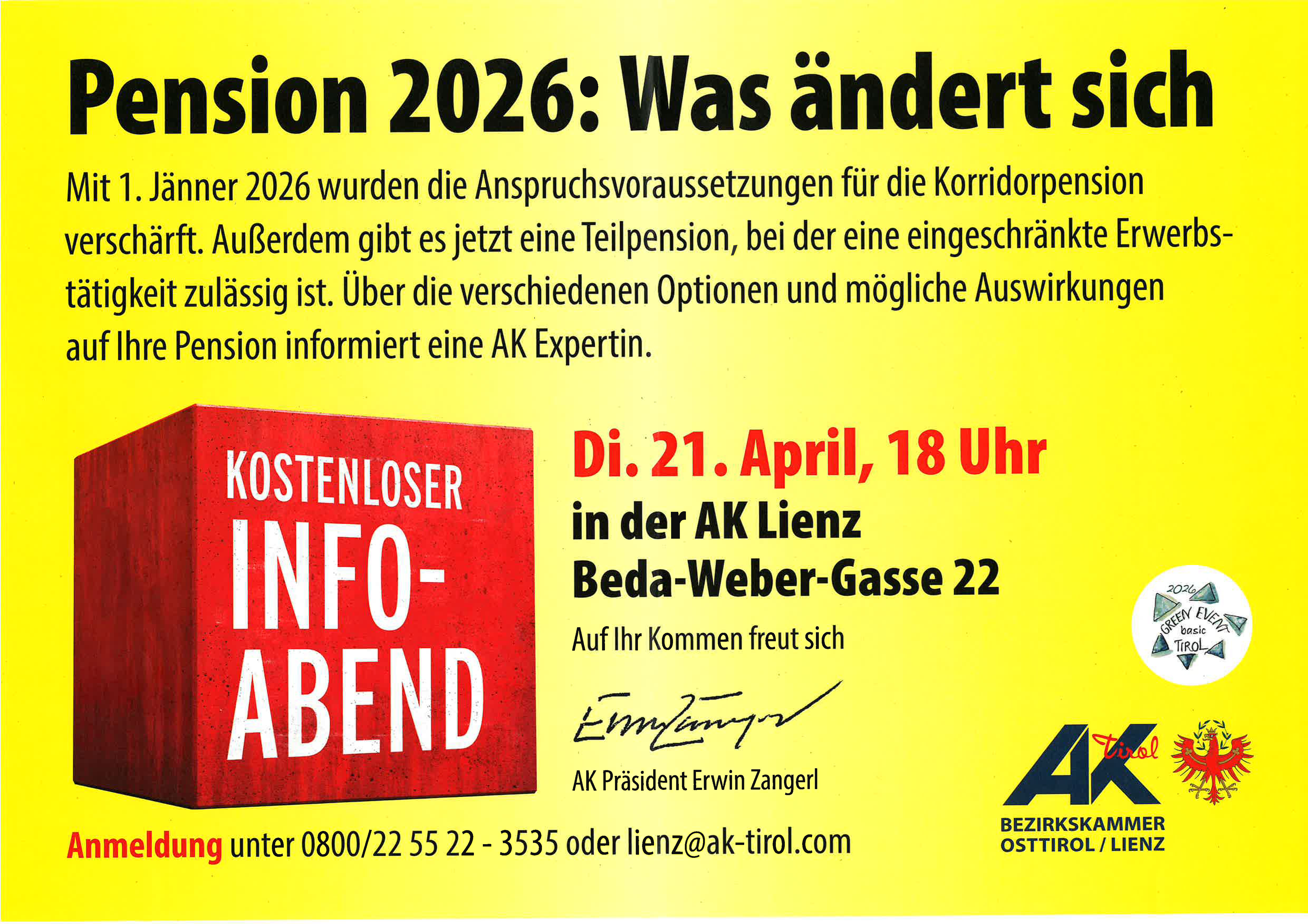 Infoabend "Pension 2026: Was ändert sich"