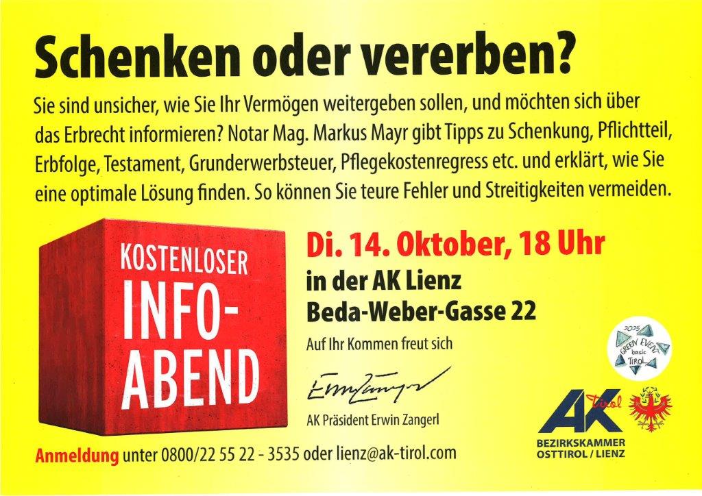 Infoabend der AK - Schenken oder vererben?
