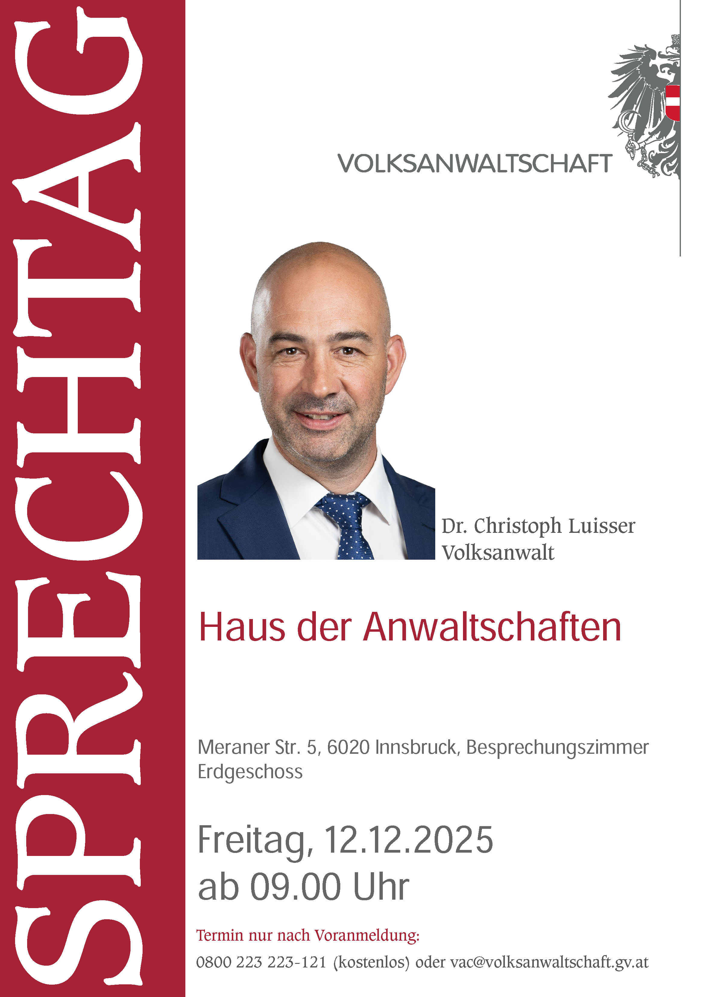 Sprechtag Volksanwalt Dr. Christoph Luisser